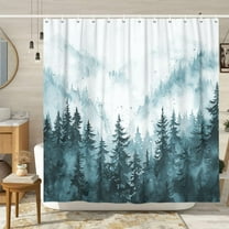 Grey Misty Forest Shower Curtain Nature Scene Shower Curtains for Bathroom with Mountains Trees, Cloth Fabric Bathroom Decor Set with Hooks Rustic Cabin Woodland Shower Curtain 72 X 72in Ombre Grey