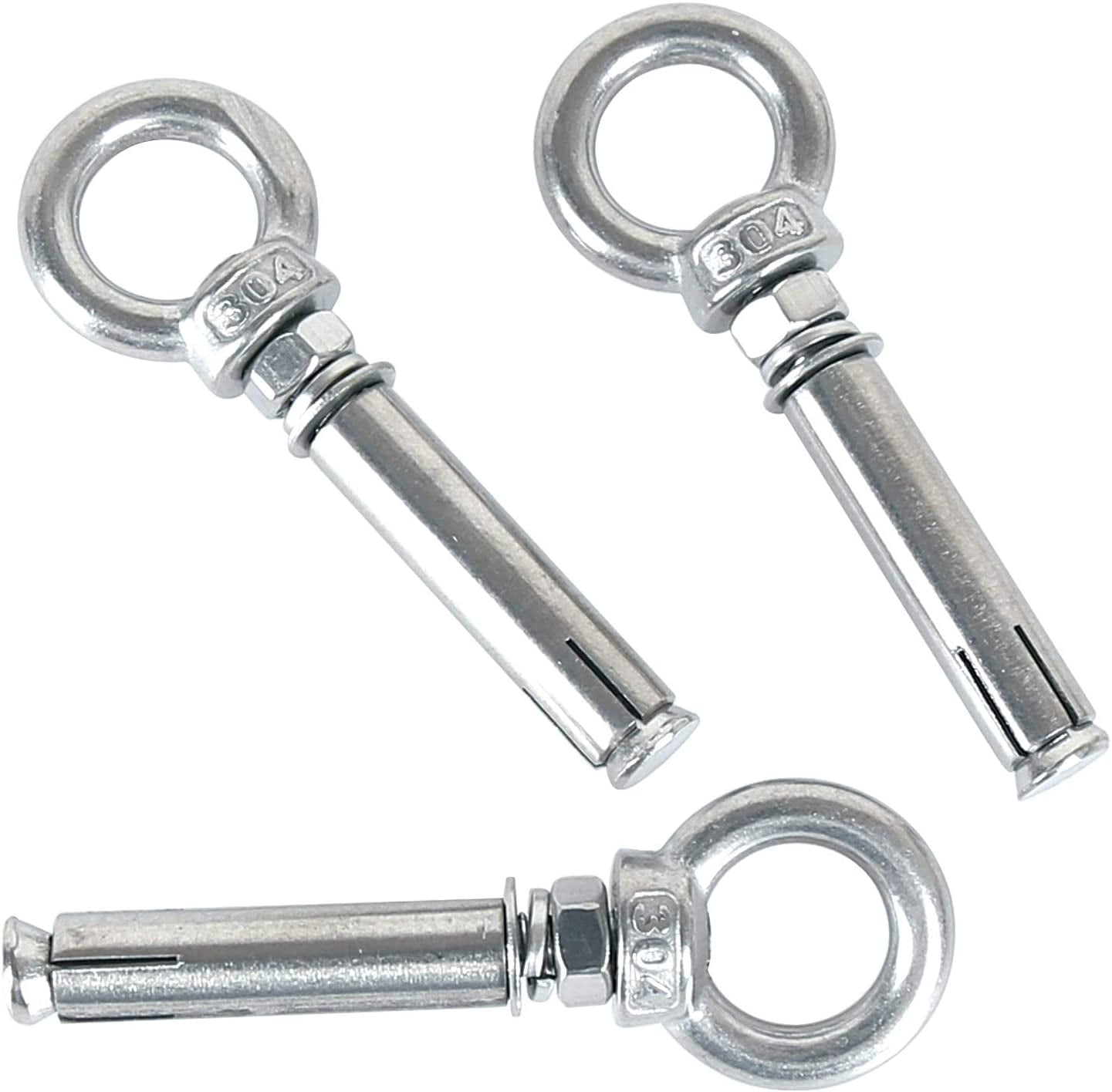 INCREWAY 4-Pack M6 x 80mm 304 Stainless Steel Ring Lifting Expansion Eyebolt Bolt Screw Closed Hook Anchor Bolt 
