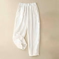 thumbnail image 2 of Lmnyox Baggy Cotton Linen Pants for Women Elastic High Waist Lounge Pants with Pocket Fall Casual Trousers, 2 of 7