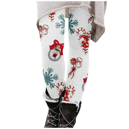 Dndkilg Christmas Leggings for Women Graphic Tummy Control High Waisted Holiday Womens Panties Funny Workout Clothing Tight Active Leggings White XL