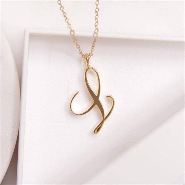 Small Cursive 26 Letter A-Z Alphabet Necklace Logo Tag Symbol English Name Pendant Chain Clavicle Choker