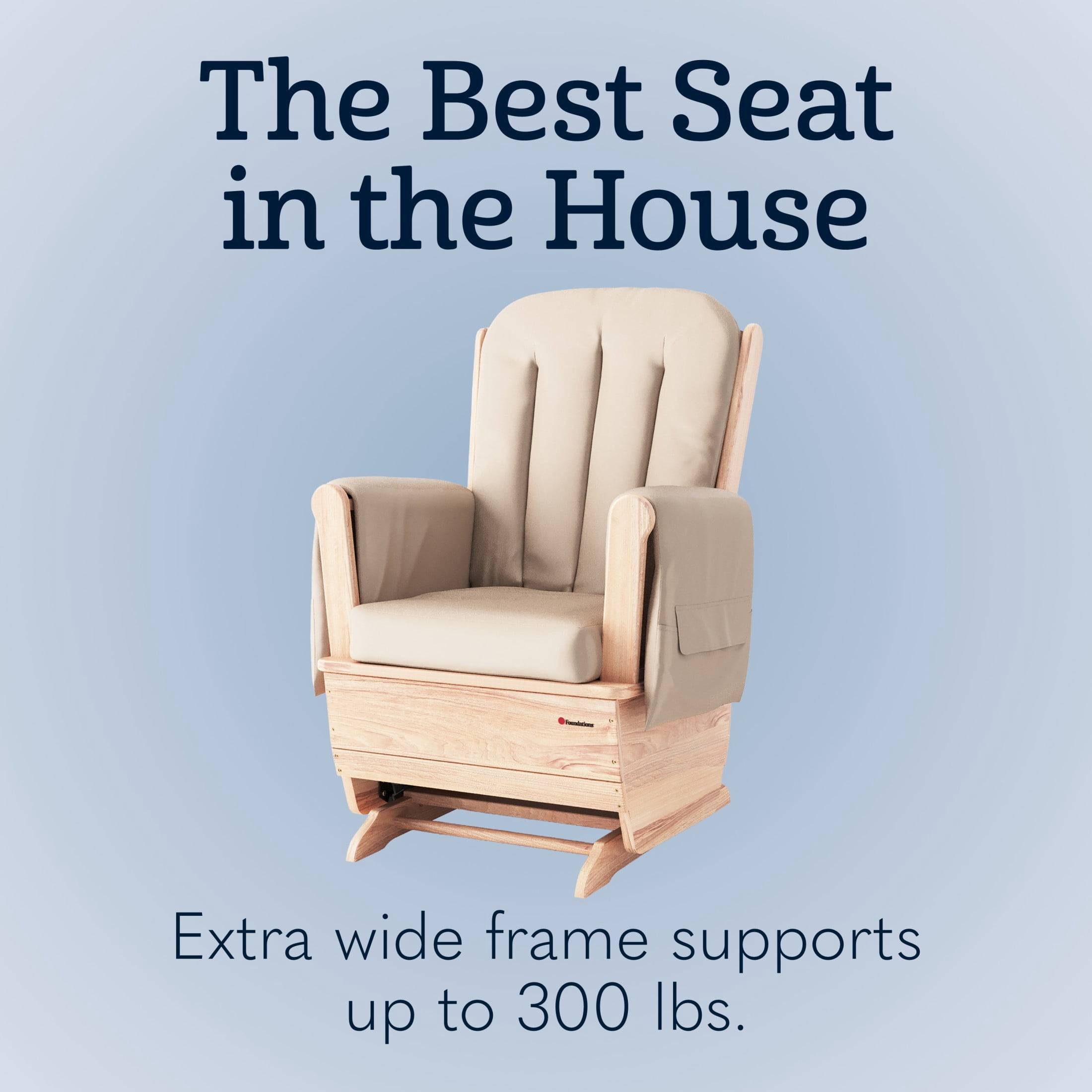 Foundations SafeRocker Standard Glider Rocker with Wood Skirt, Removable Vinyl Cushions, Tan