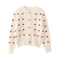 thumbnail image 2 of Embroidered heart-shaped knitted cardigan sweater for women V-neck single-breasted knitted sweater top autumn and winter women's coat jacket-Beige-L, 2 of 6