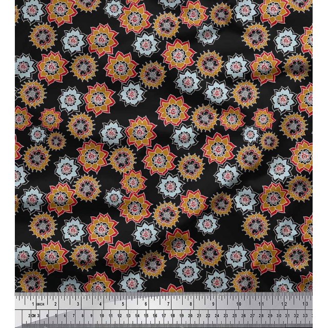 Soimoi Polyester Crepe Fabric Flower Artistic Decor Fabric Printed Yard 42 Inch Wide