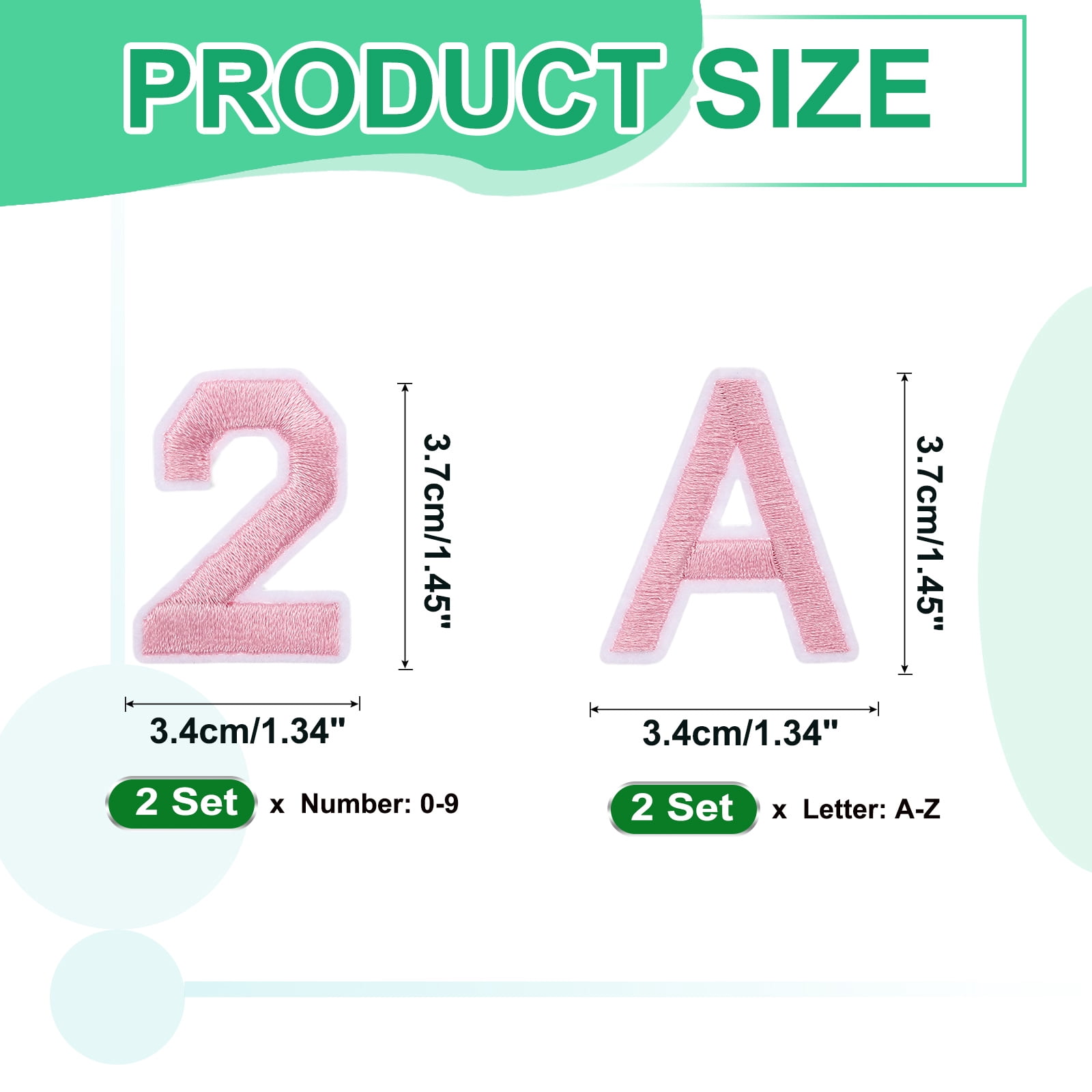 72 Pcs Iron on Letters and Numbers, 1.5 Inch A-Z Letter Patches and 0-9 Number Patches for Clothing Pink