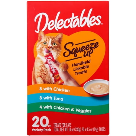 Hartz Delectables Squeeze Up Variety Packs Interactive Lickable Wet Cat Treats, 20 Count