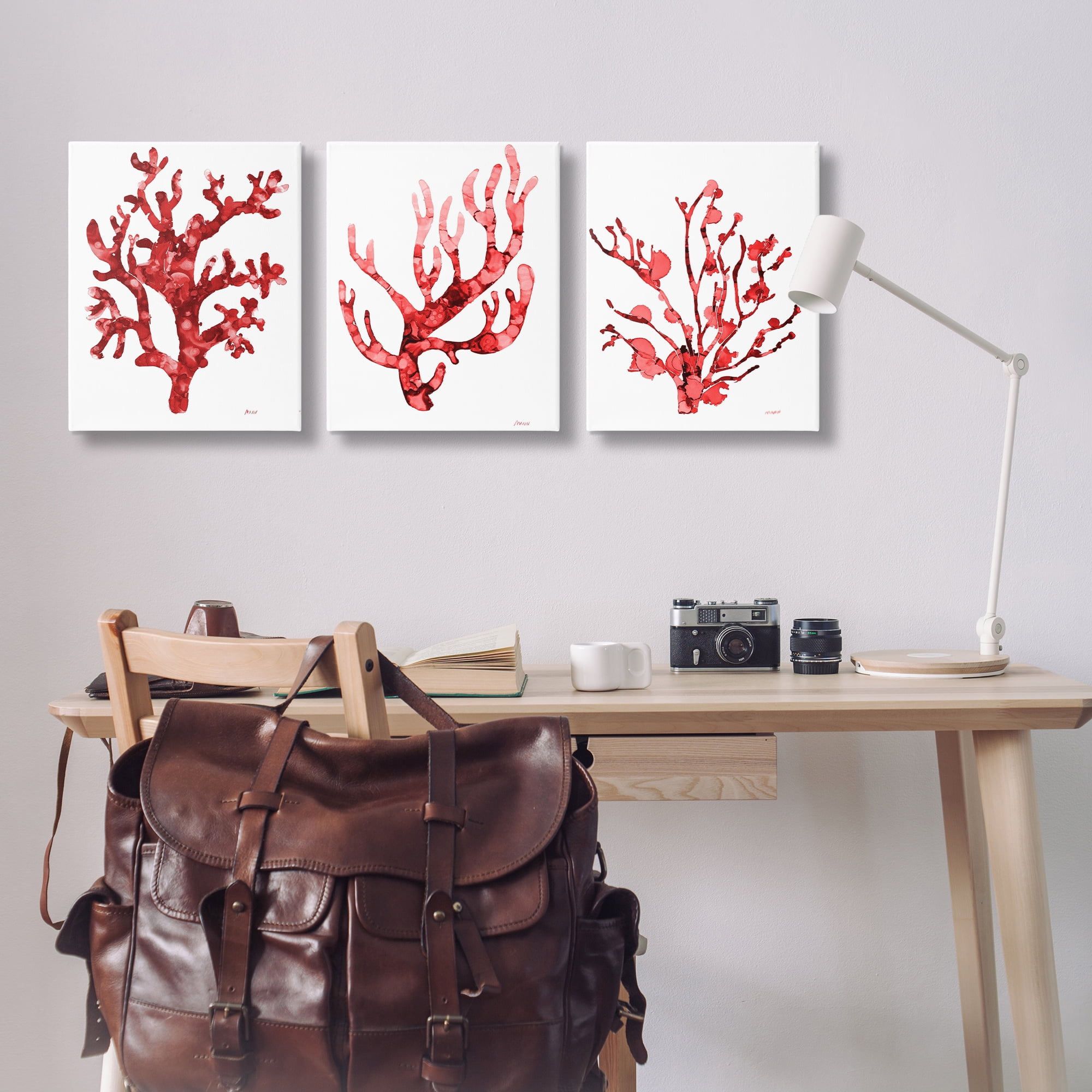 Stupell Industries Bold Red Coral Nautical & Beach Painting Wrapped Canvas Art Print Wall Art, 16 x 20, Set of 3