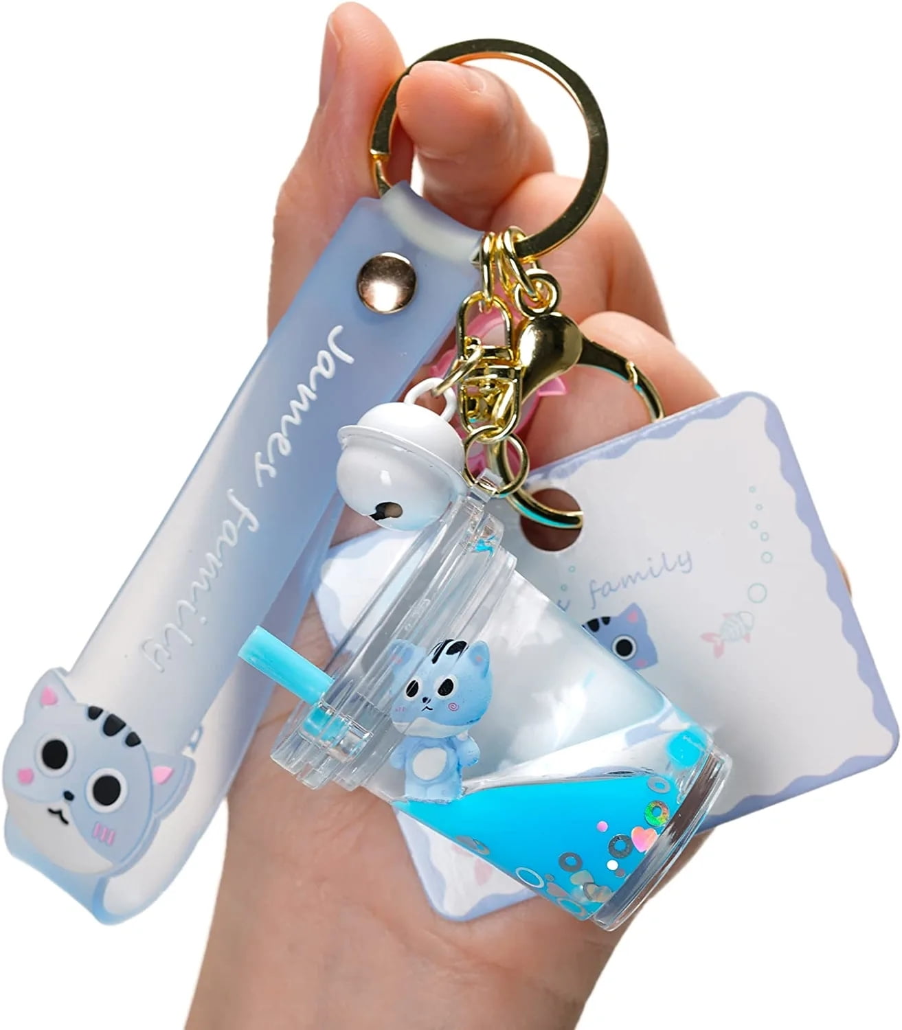 clberni Cute Keychain, Kawaii Backpack Liquid Floating Anime Bunny Keychain for Girls, Women, Daughters, Sisters, Adult Unisex, Size: 4.1