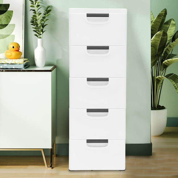 TOOL1SHOoo Plastic Drawers Dresser Storage Cabinet, 5 Drawer Stackable Vertical Clothes Storage Tower, Bedroom Tall Small Chest Closet, Organizer Unit for Hallway Entryway, Home Furniture