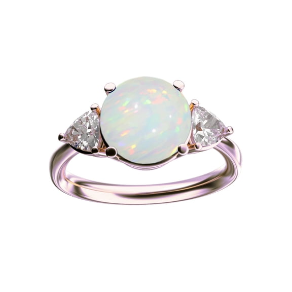 Star K� Three 3 Stone 8mm Round Genuine Opal Trillion Engagement Promise Comfort fit Ring