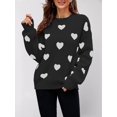 thumbnail image 4 of Women'S Fall Winter Mock Neck Long Sleeve Cute Heart Pattern Loose Knit Pullover Sweaters Black XL, 4 of 6
