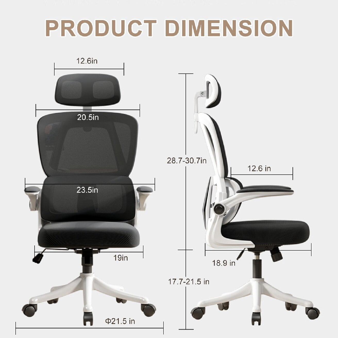 Office Chair High Back Ergonomic Computer Office Chair with Lumbar Support Adjustable Headrest 8D Armrest and Lumbar Support for Swivel Mesh Chair for Work, Study, Gaming