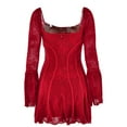 thumbnail image 7 of ZQUUVOU Women's Summer Casual Dress V-Neck Long Sleeve Short Dress Red, 7 of 7