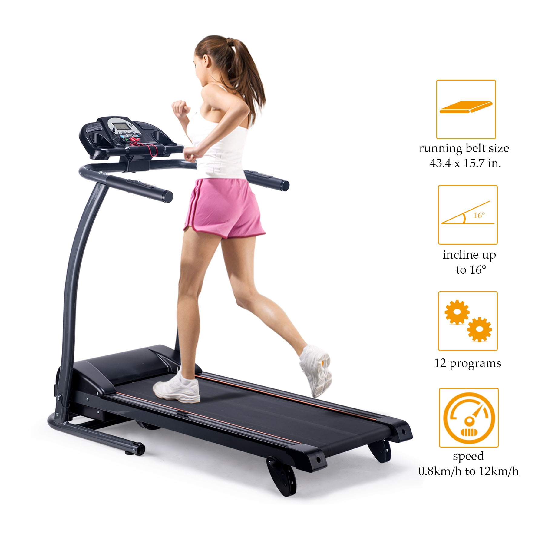 Motorized Treadmill Fitness Health Running Machine Equipment for Home Foldable & Incline 43.3" x 15.7" MP3... by Pinty
