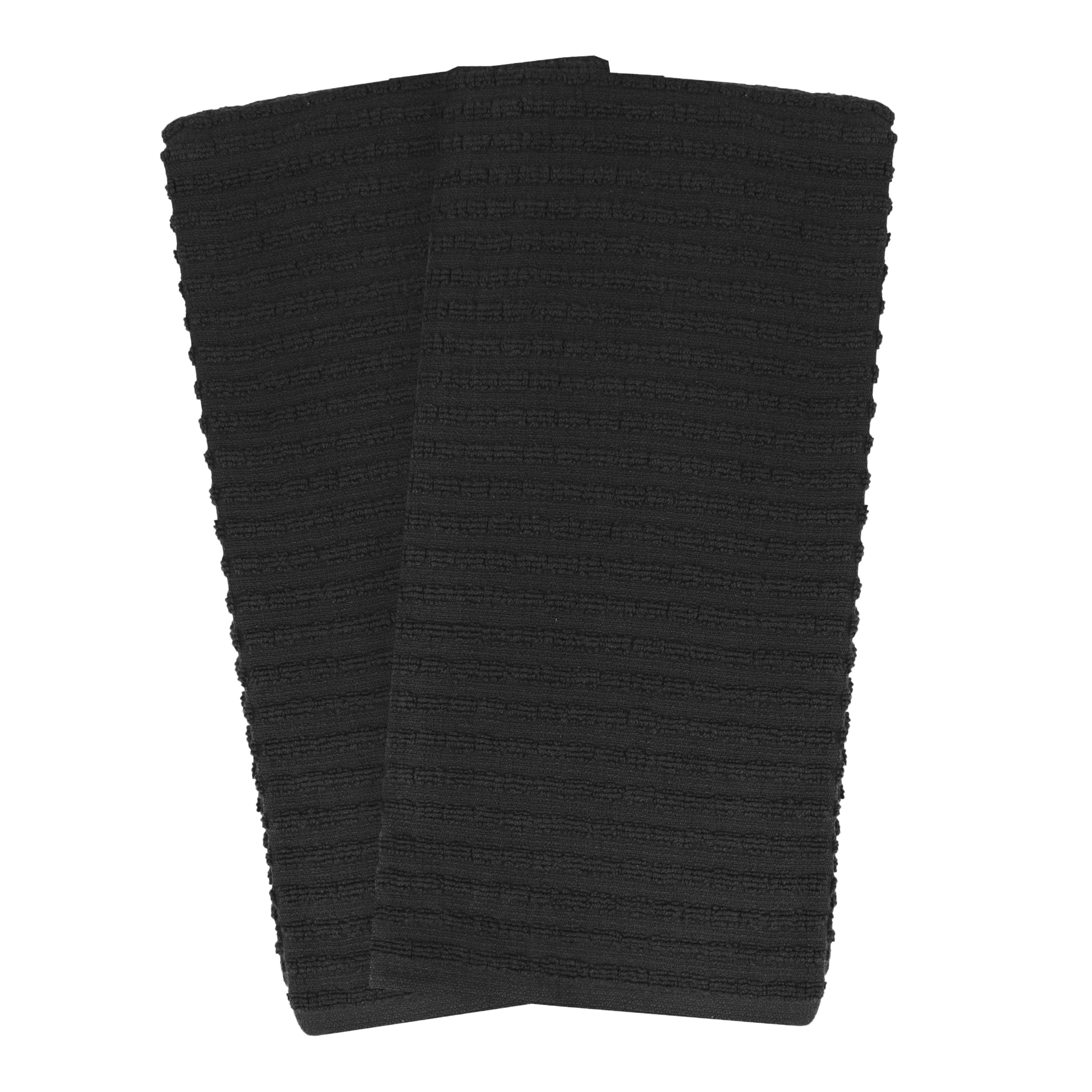RITZ Royale Collection 100% Combed Terry Cotton, Oversized Kitchen Towel Set, 4-Pack, Solid & Coordinate, Black