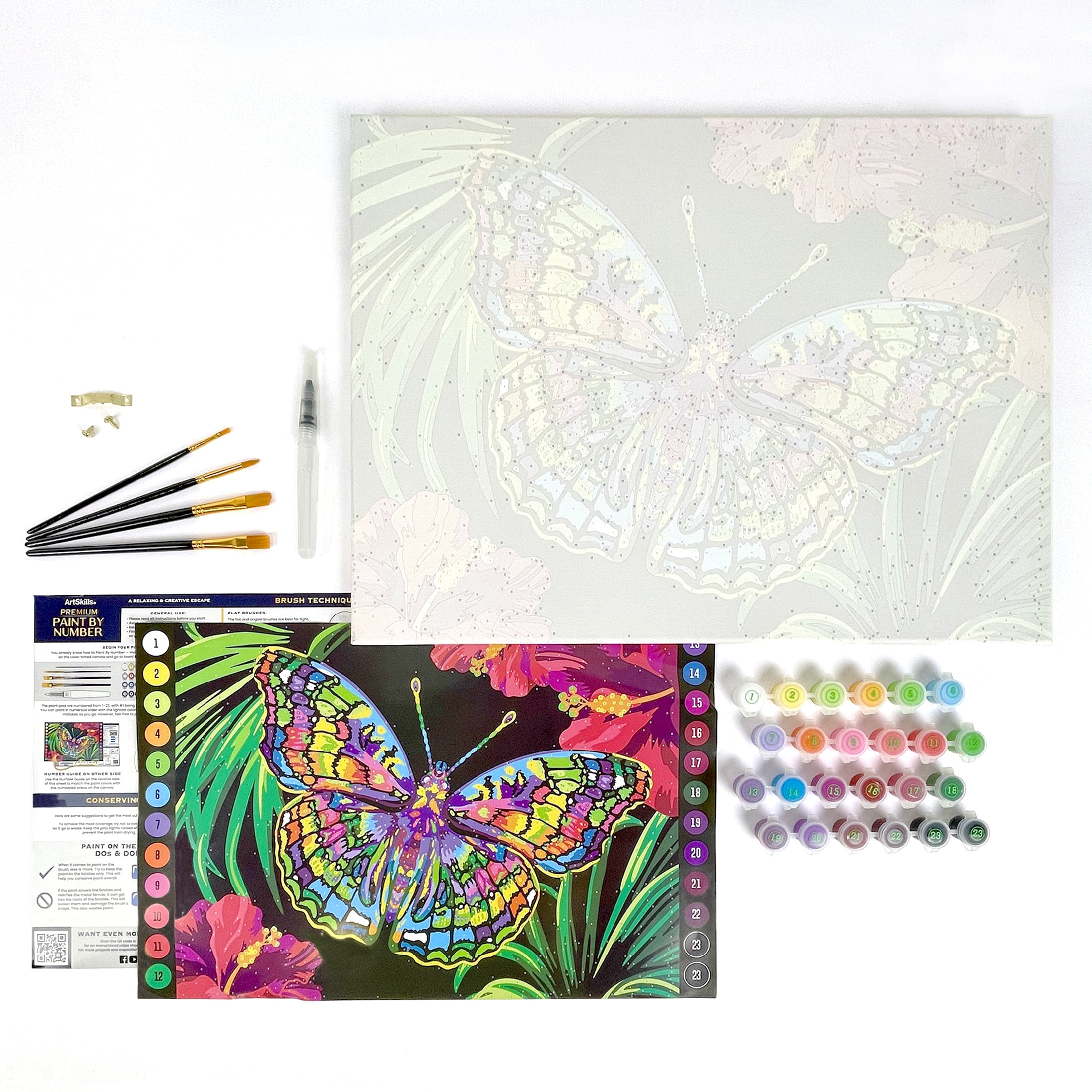 ArtSkills Majestic Butterfly Paint by Number Art Kit for Adults, 20" x 15" Stretched Canvas, Unisex Wall Art