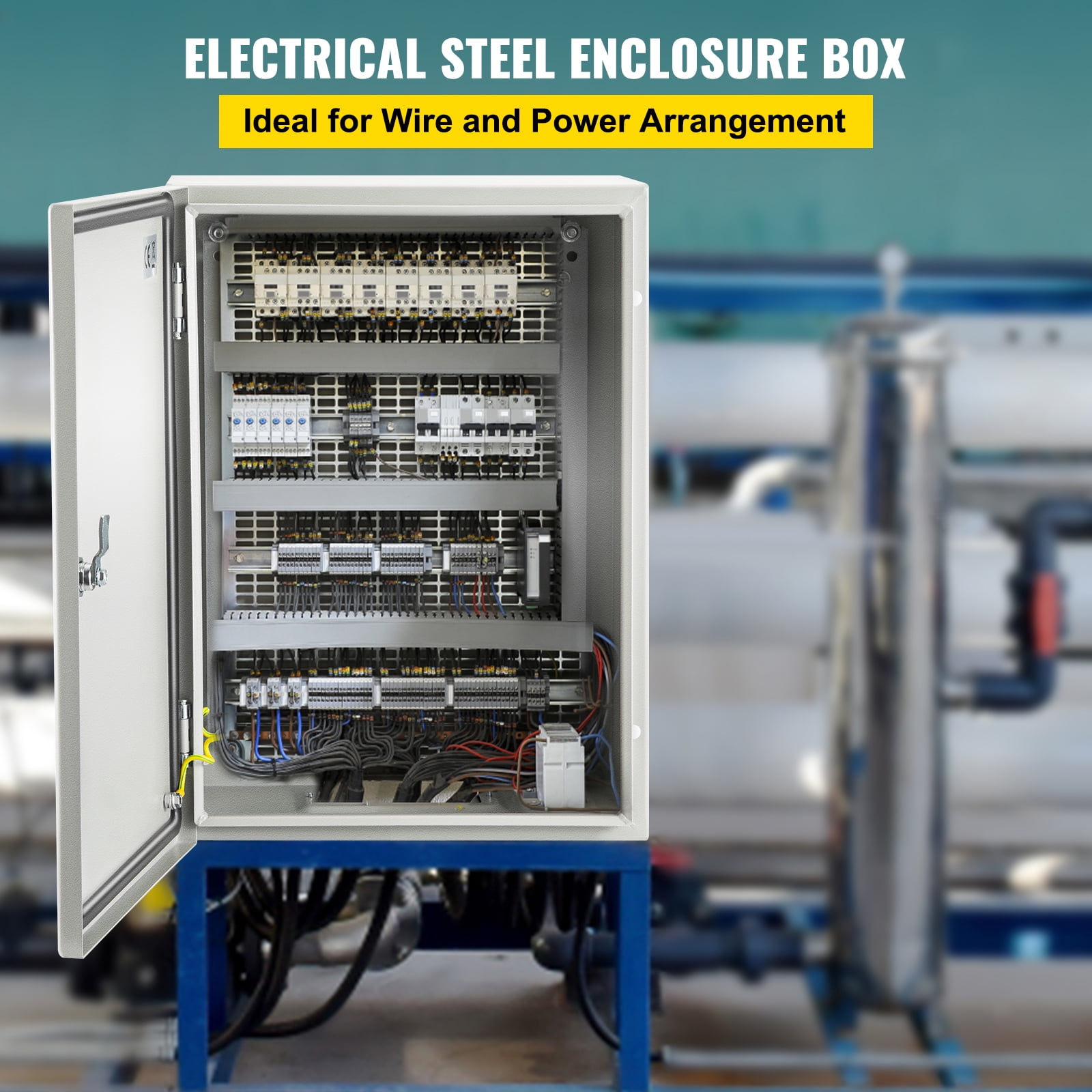 SKYSHALO Steel Electrical Box 16” x 12” x 6”Electrical Enclosure Box, Carbon Steel Hinged Junction Box, IP65 Weatherproof Metal Box Wall-Mounted Electronic Equipment Enclosure Box with Mounting Plate