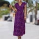 thumbnail image 4 of Gibobby Vestido largo casual de verano para mujer Vestidos casuales de verano para mujer Vestido de manga corta con estampado de flores Vestido casual de playa(Morado,CH), 4 of 5