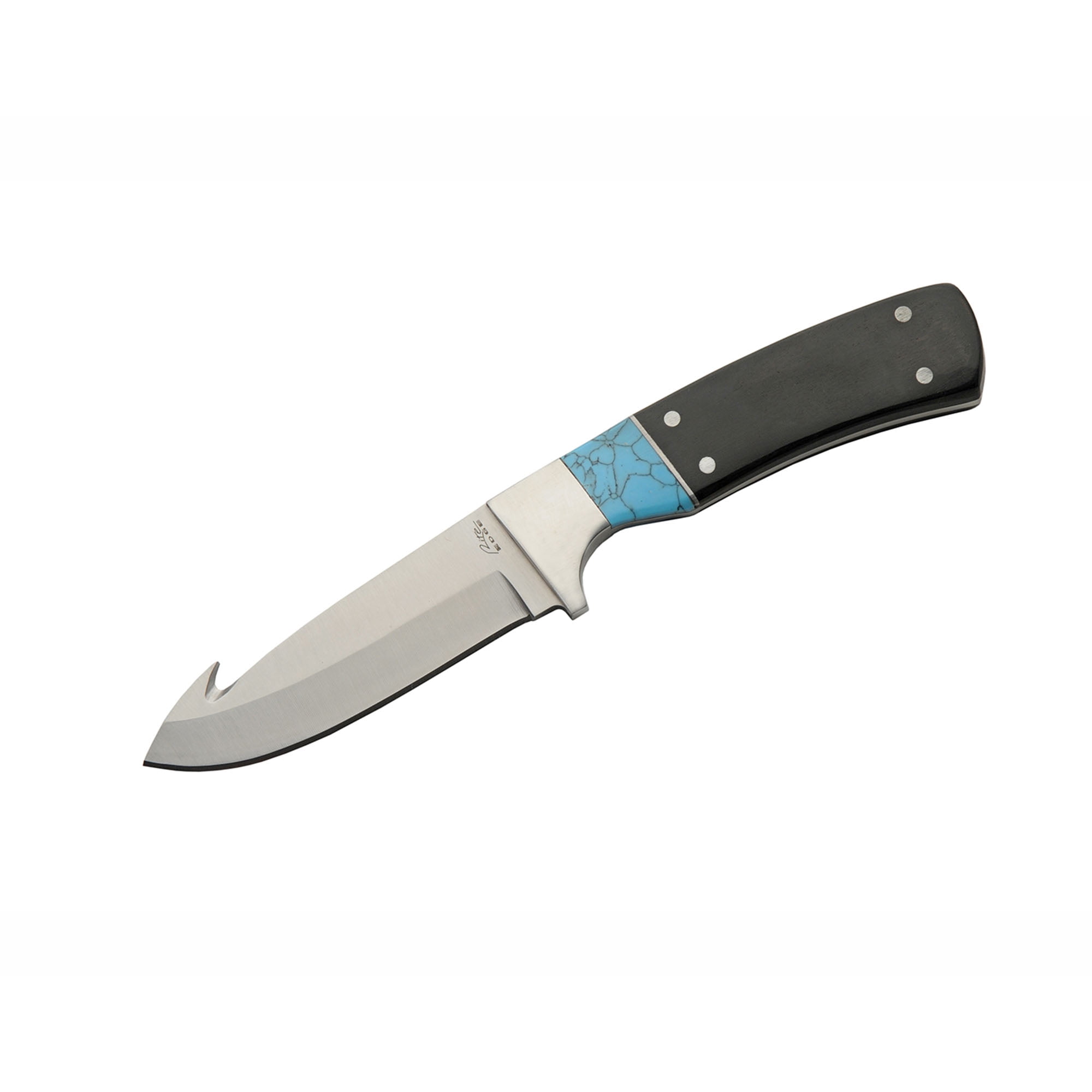 Rite Edge 7 Inch Guthook Knife Turquoise Spacer 3CR13 Stainless Steel Blade Pakkawood Handle Full Tang Hunting Knife with Nylon Sheath