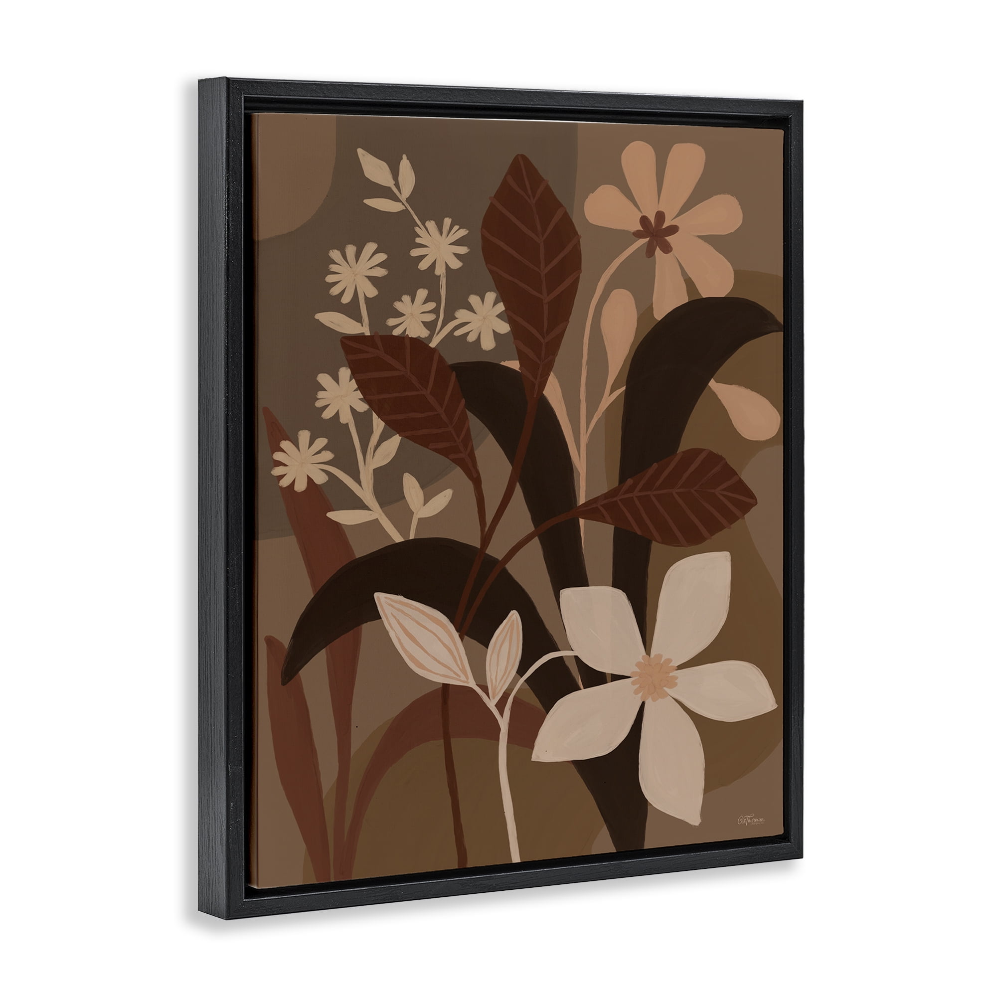 Stupell Industries Boho Plant Layers Plants & Flowers Painting Black Floater Framed Canvas Art Print Wall Art, 17 x 21
