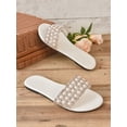 thumbnail image 1 of Women Rhinestone & Faux Pearl Decor Slide Sandals, Fashion Summer Flat Sandals, 1 of 4