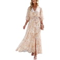 thumbnail image 6 of Women Summer Loose Boho Wrap V Neck Short Sleeve Floral Long Flowy Maxi Beach Wedding Guest Spring Dresses 2024, 6 of 6
