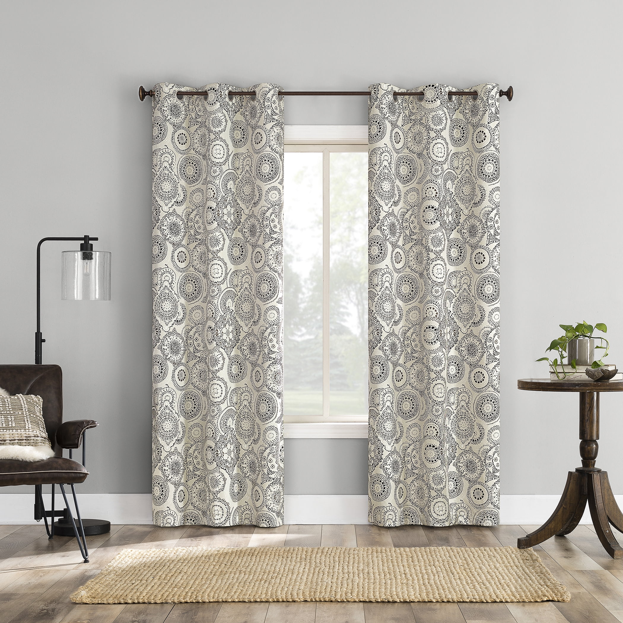 Sun Zero Arlo 2-Piece Textured Thermal Insulated Room Darkening Grommet Curtain Panel Pair, Brown Medallion, 40"W x 95"L