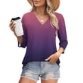 thumbnail image 2 of Womens 3/4 Sleeves Blouse Teen Girls Dressy Gradient Pullover Loose Fit Tops Juniors V Neck Tunic Casual Summer, 2 of 6