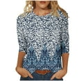 thumbnail image 2 of VEKDONE Wedding Guest Womens Boho Floral Short Sleeve Crewneck Dressy Casual Blouse Shirts Ethnic Print Summer Tunic Tops Sky Blue,M, 2 of 5