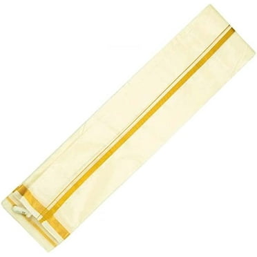 Stylesindia Pure Cotton Mens Stole Angavastram With Gold Zari Border 2.0 Mts-(Cream)