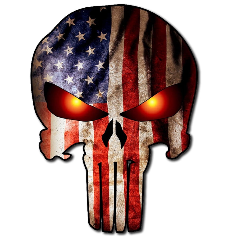 Download Punisher Skull Military American Flag Eyes On Fire Glow ...