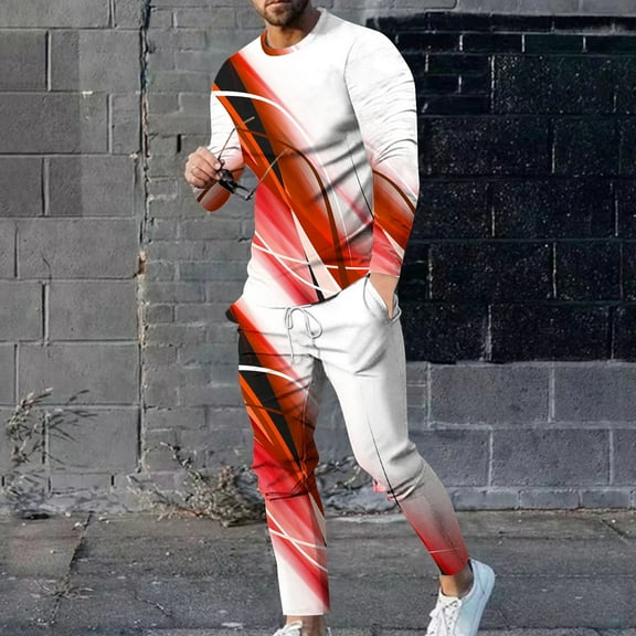 Wavsuf Sweatsuits 2pcs Sets Mens Jogger Set Long Tight Shirt Sweatshirt and Sweatpants Orange Size M