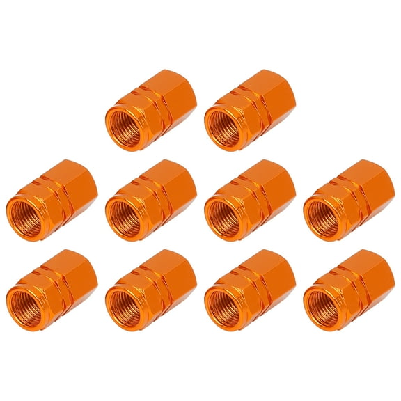 10pcs Tire Stem Valve Caps Wheel Valve Covers Car Motorcycle Dustproof Hexagon Shape Aluminium Alloy Tire Cap Orange