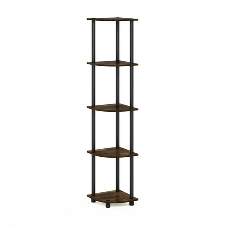 Furinno Turn-N-Tube 11.6"W x 11.6"D x 57.7"H 5-Shelf Freestanding Shelves, Amber Pine and Black