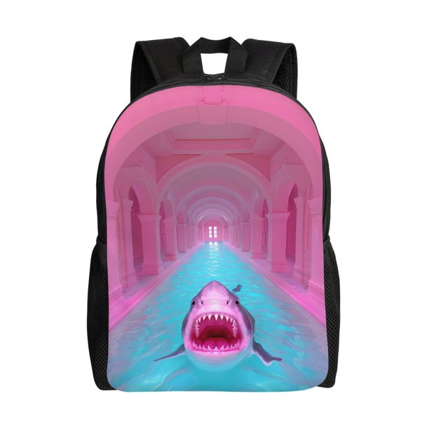 Disketp Pink Shark Pool Fantasy Mochila Unisex de Apertura Lateral Completa, Mochila para Laptop para Escuela, Trabajo y Viajes