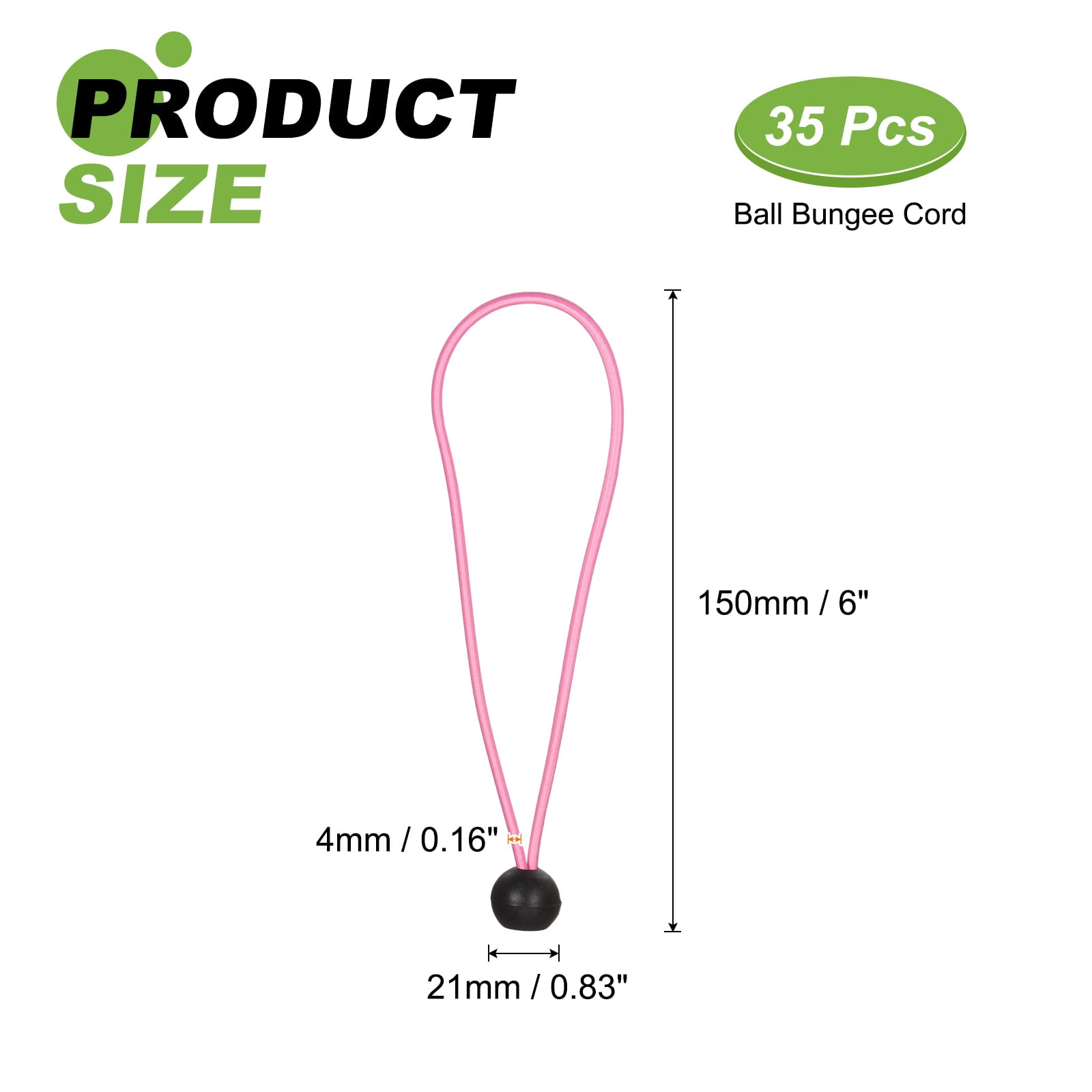 Ball Bungee Cord 8 Inch, 35 Pcs Bungee Cords with Balls Canopy Tarp Tie Downs Cords Elastic String for Outdoor Camping Cargo Shelter Tent Poles, Pink