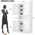thumbnail image 3 of 67" Kitchen Pantry Cabinet Large Metal Storage Cabinet with 4 Doors and 1 Open Storage Compartment, Corner Display Organizer with 3 Adjustable Shelves for Kitchen Bedroom or Hallways (White), 3 of 18