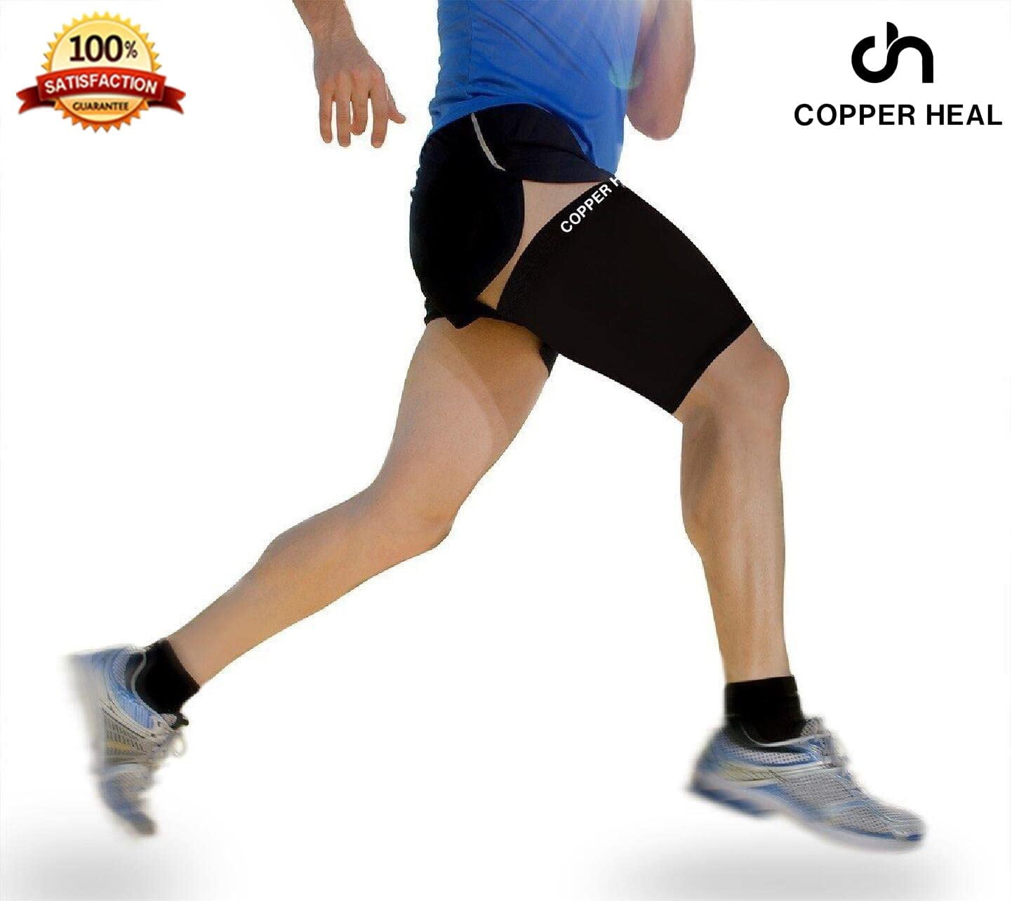 Thigh Compression Recovery Sleeve by COPPER HEAL Black Unisex Running