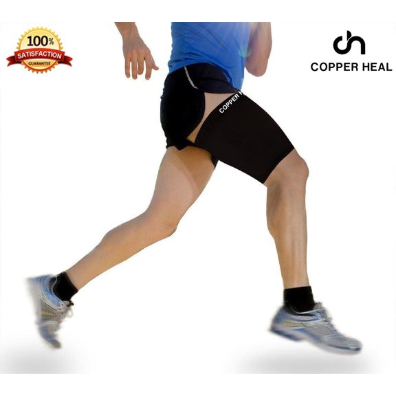 Thigh Compression Recovery Sleeve by COPPER HEAL Black Unisex Running
