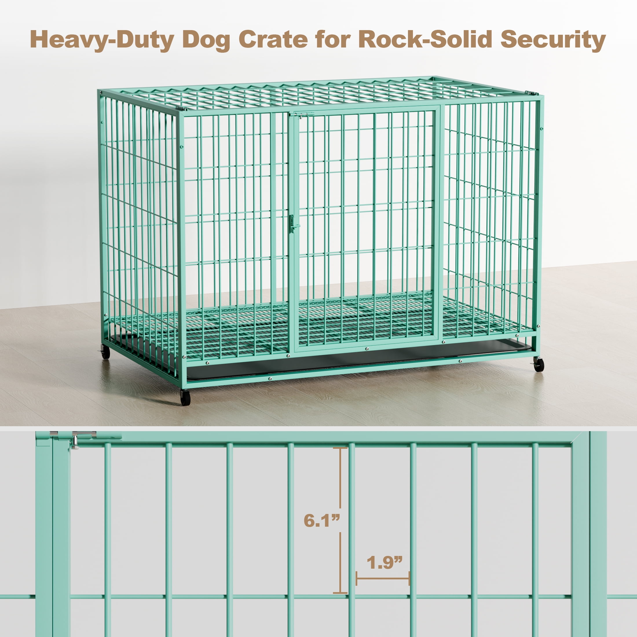 TIME RAY 48" Metal Wire Dog Crate for Large Dogs with Tray, Double Door, Puppy Dog Cage for Yard Indoor Outdoor Use,XL Dog Cage Kennel,Green