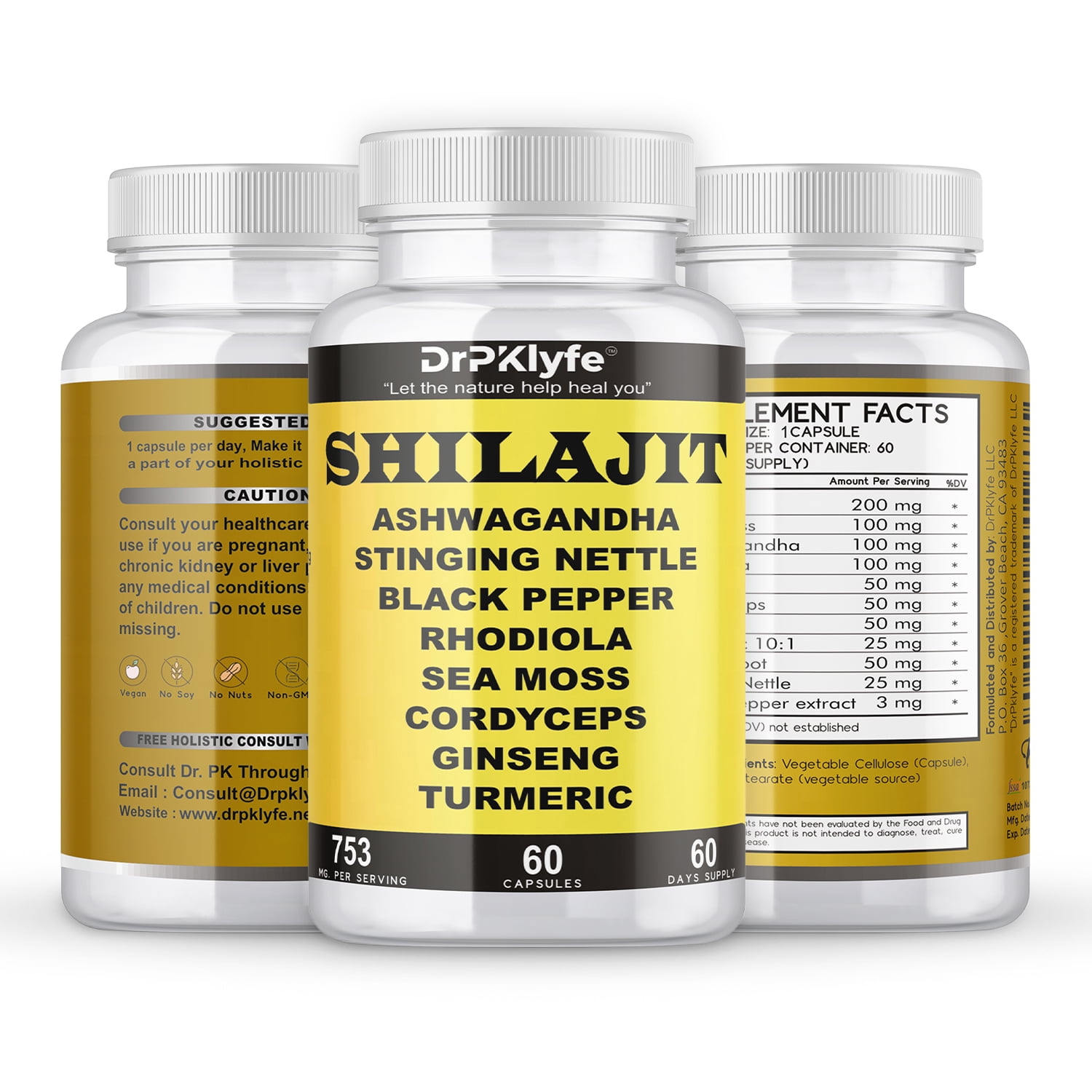 DrPKlyfe's Shilajit Complex with Rhodiola-Sea Moss-Cordyceps-Ginseng-Turmeric- 60 Capsules