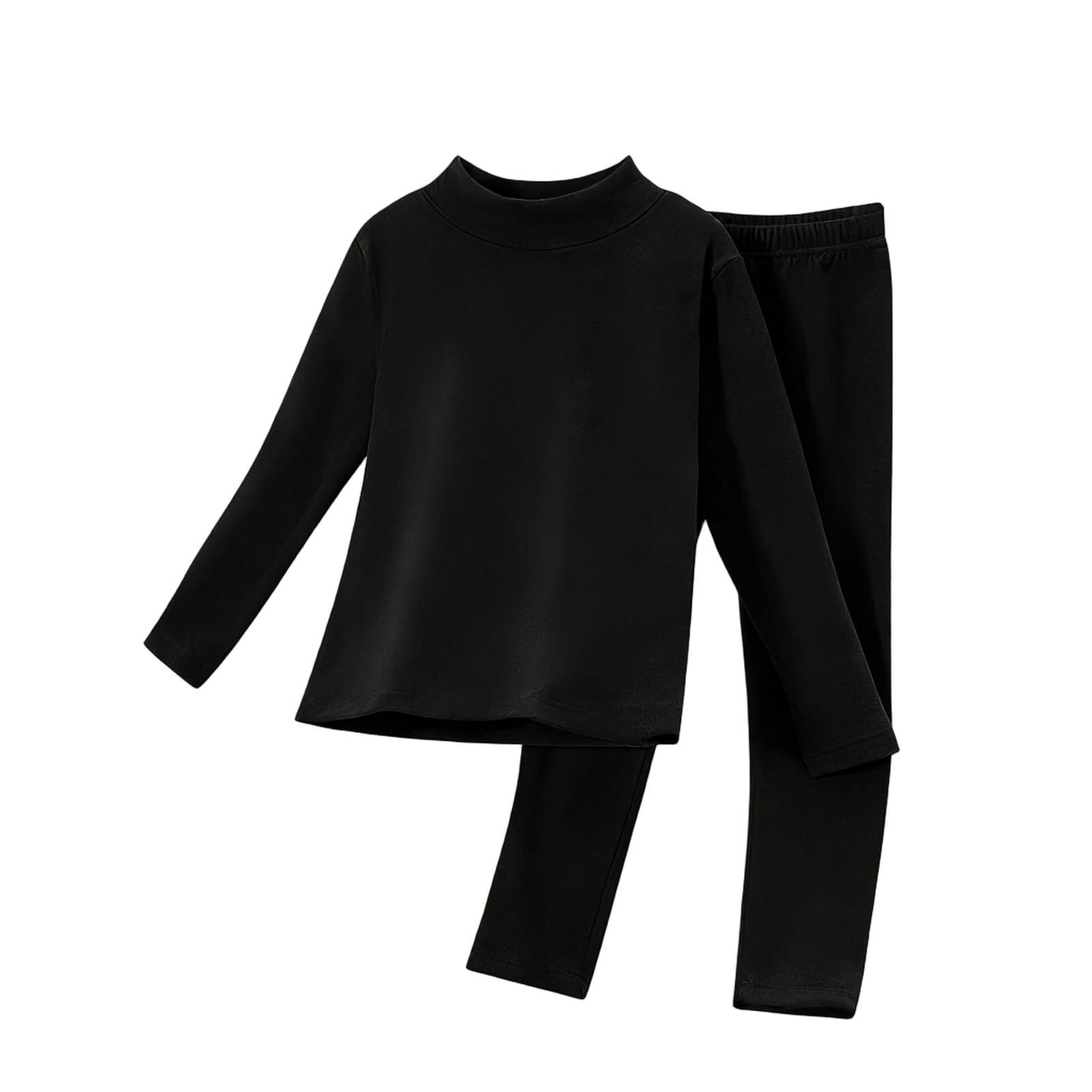 asjyhkr Boys Girls Outfits 2 Piece Long Sleeve T-Shirts Thermal Slim Straight Pants Base Layer Homewear Outfit Sets(11-12 Years Black)