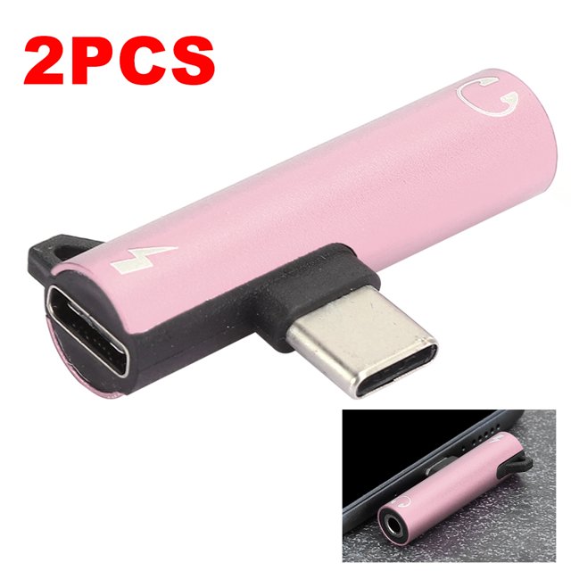 Type C to 3.5mm Headphone and Adapter, 2pcs 2 in 1 USB C to 3.5mm Audio Jack with Charging Port Headset Distributor Adapter for Type C Mobile Phone Models