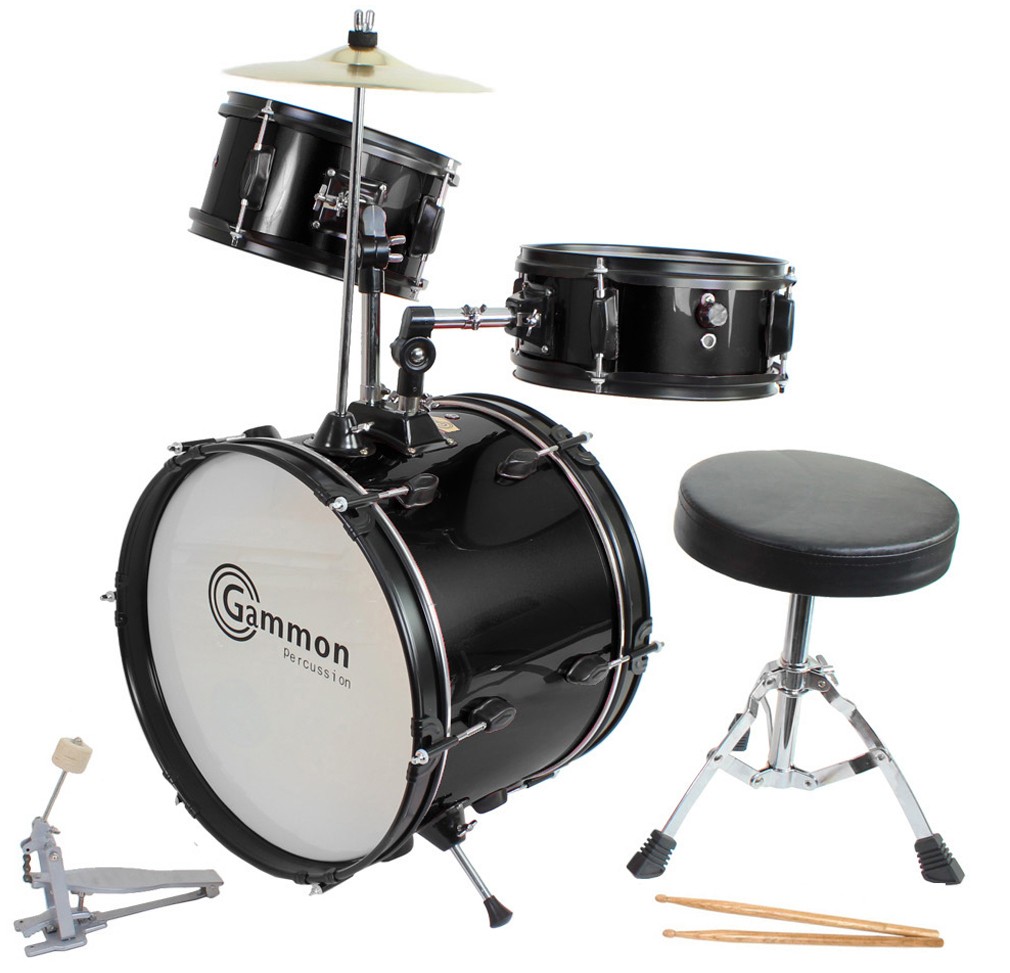 Gammon Drum Set Black Complete Junior Kit With Cymbal Sticks Hardware And Stool