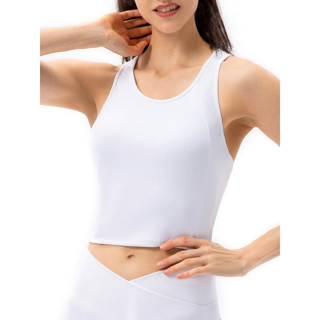 Chaleco de mujer Camisetas sin mangas de yoga para mujer con sujetador incorporado Chalecos deportivos cortos para hacer ejercicio Correr Gimnasio en casa