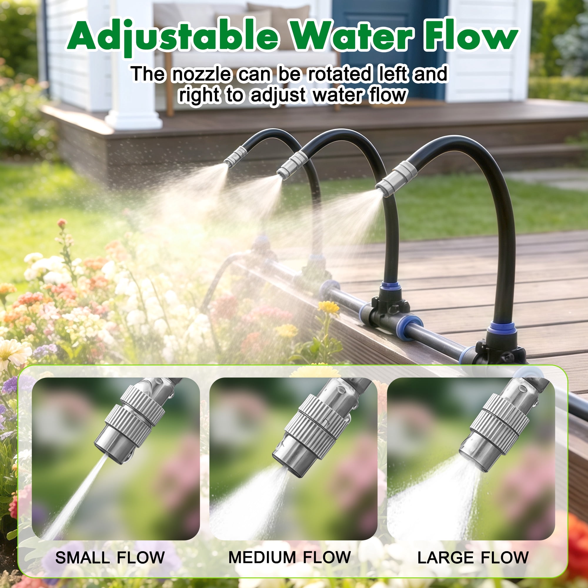 iToolMax 360° Adjustable Drip Irrigation System, 49FT Garden Watering System with 15 Nozzles, Water Sprinkler for Garden, Yard, Lawn, Greenhouse, Plants, Backyard Misting System