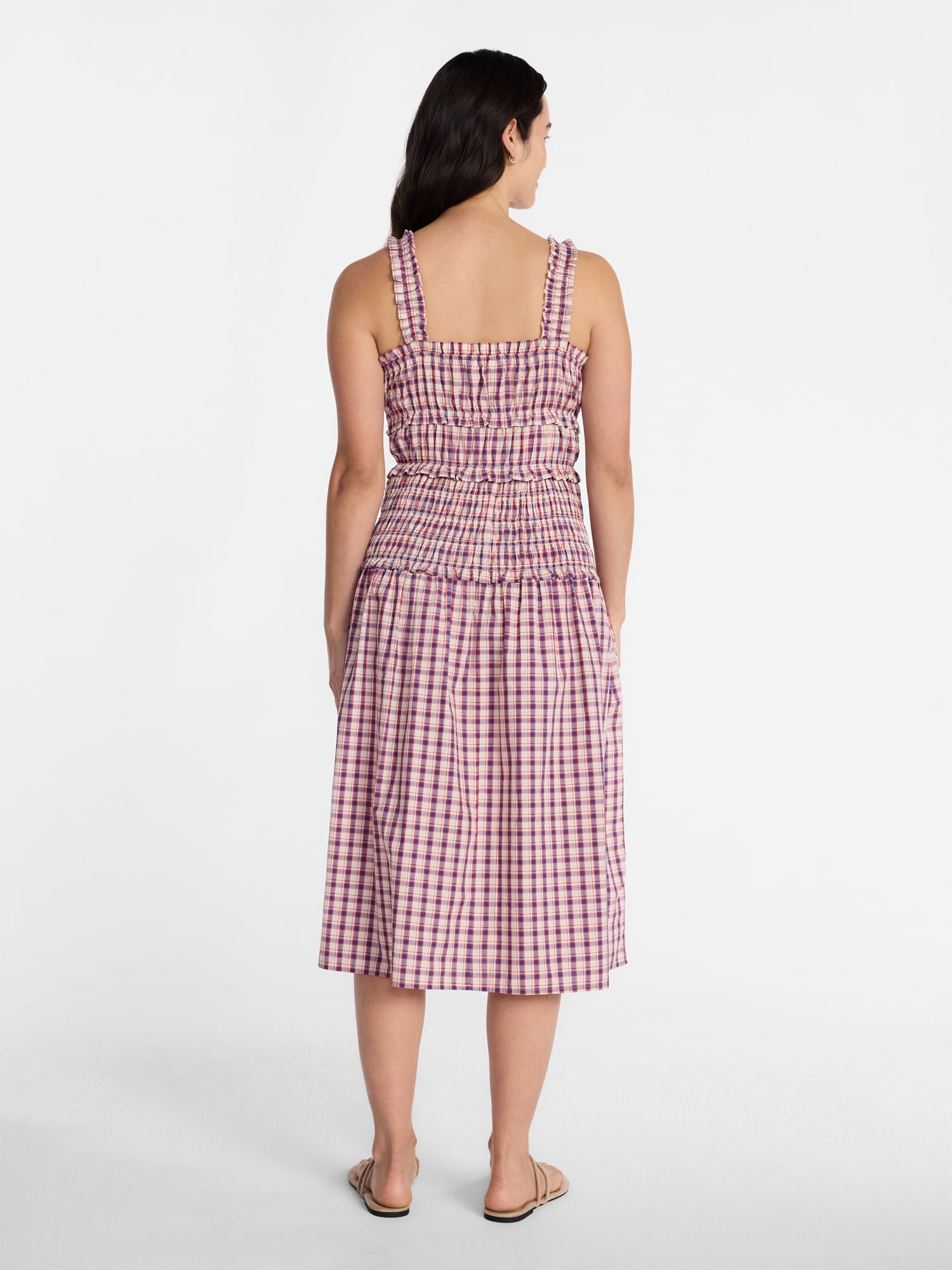 Time and Tru Women's and Women's Plus Sleeveless Smocked Peasant Midi Dress, Sizes XS-4X