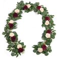 thumbnail image 1 of Ponatia 6ft Burgundy Roses Artificial Flowers Garland Eucalyptus Flowers, Wedding Table Wreath, 1 of 5