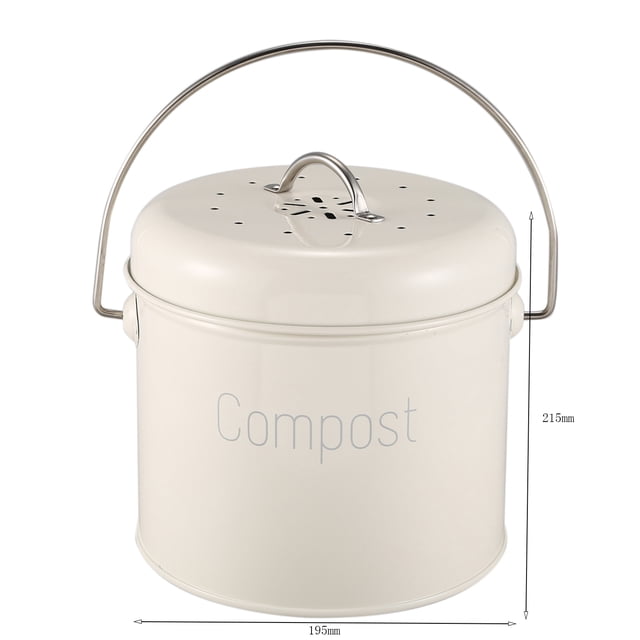 Compost Bin 3L - Stainless Steel Kitchen Compost Bin - Kitchen Composter for Food Waste - Coal Filter