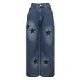 thumbnail image 5 of Womens Baggy Wide Leg Jeans Trendy Star Printed Straight Jeans Pockets Loose CasualDenim Trousers, 5 of 6